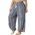 thumbnail image 4 of Plus Size Pant for Women Split Elastic Waist Flowy Striped Wide Leg Pants 3X Blue, 4 of 6