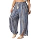thumbnail image 4 of Pantalones de talla grande para mujeres con cintura elástica dividida, pantalones anchos de rayas fluidas 2X azul, 4 of 6
