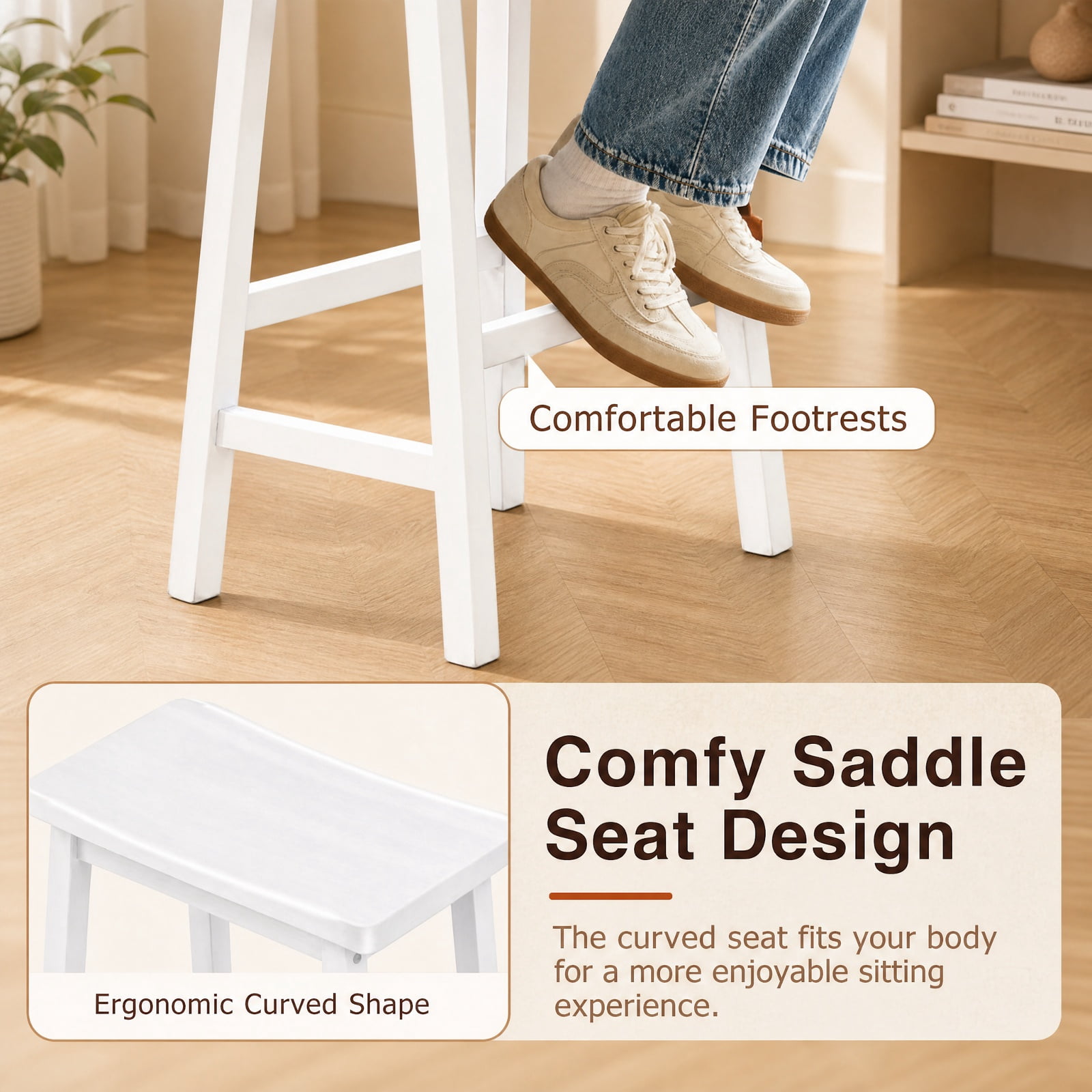 Furnibear Set of 2 Saddle Seat Counter Height Stools with Curved Seat and Footrests