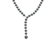 ADDURN Sterling Silver 7-8mm Black Freshwater Pearl Beaded Lariat Y Adjustable Necklace, 19.5"