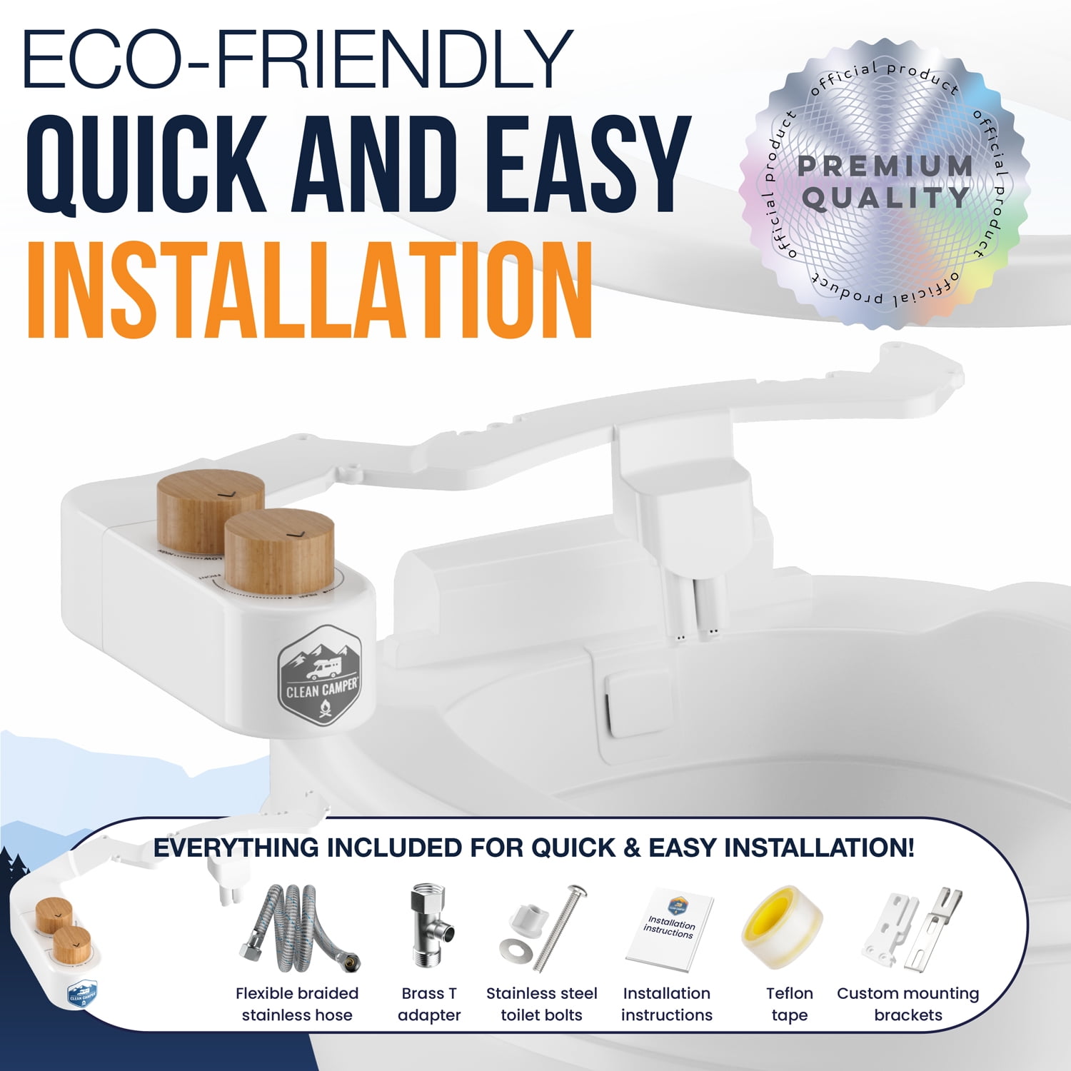 Clean Camper RV Bidet Custom Designed for Thetford V, VI & SeaFlo RV Toilets | Complete Kit w/Easy Installation | Dual, Self- Cleaning Nozzles | Upgrade RV Toilet
