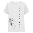thumbnail image 5 of Wiyuqeen Women's Linen T Shirts Boho Floral Print T Shirts Crewneck Rolled Short Sleeve Graphic Tees Lightweight Ethnic Tops, 5 of 6