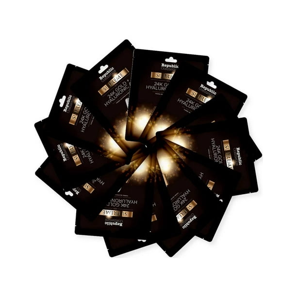 Republic Cosmetics Pack 12 Mascarillas Faciales 24K Ácido Hialurónico