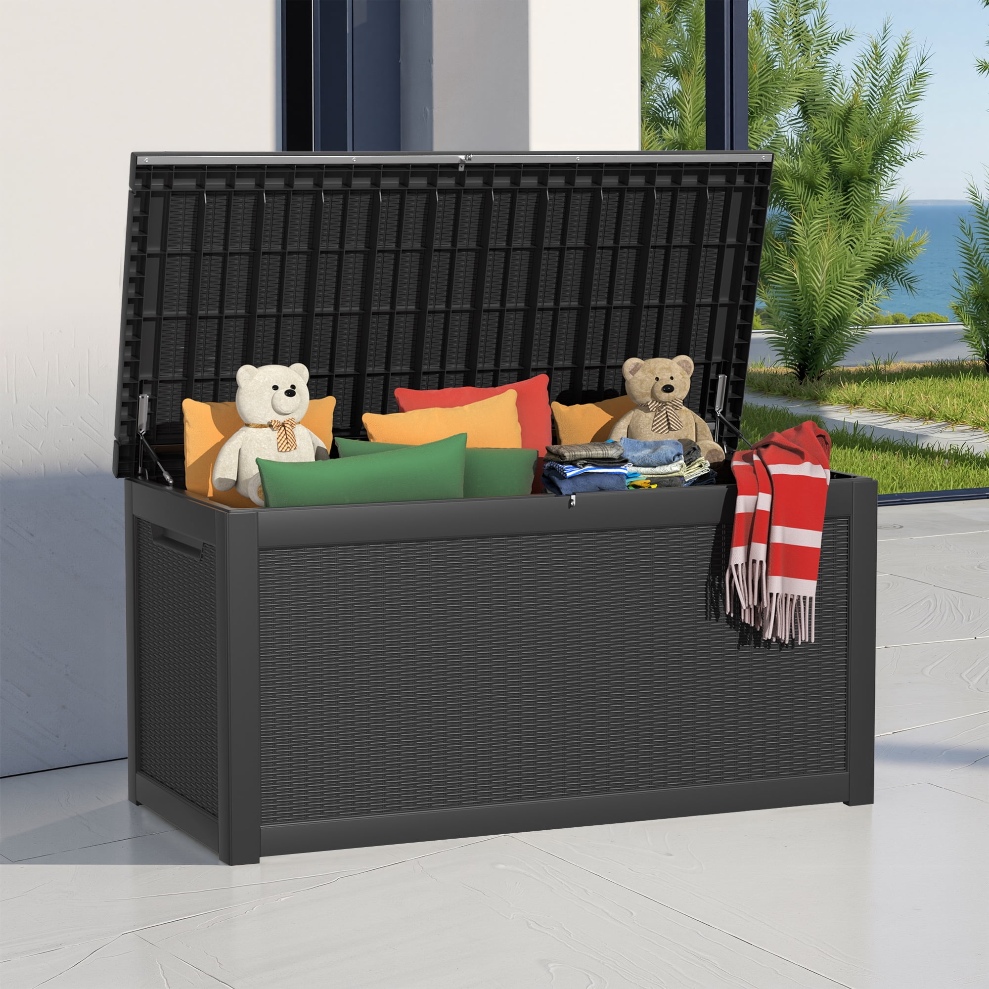 MAYEERTY 260 Gallon Outdoor Deck Box, Large Capacity Storage Box for Patio Furniture Cushions, Pillow Outdoor Indoor, Black