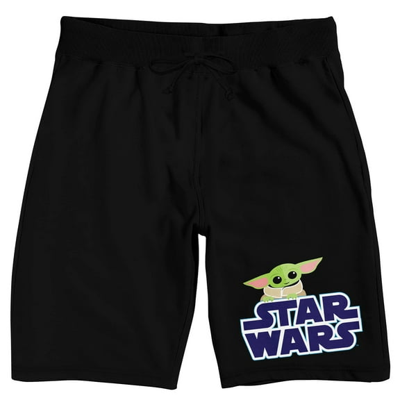 The Mandalorian Grogu Star Wars Logo Men's Black Sleep Pajama Shorts-Medium