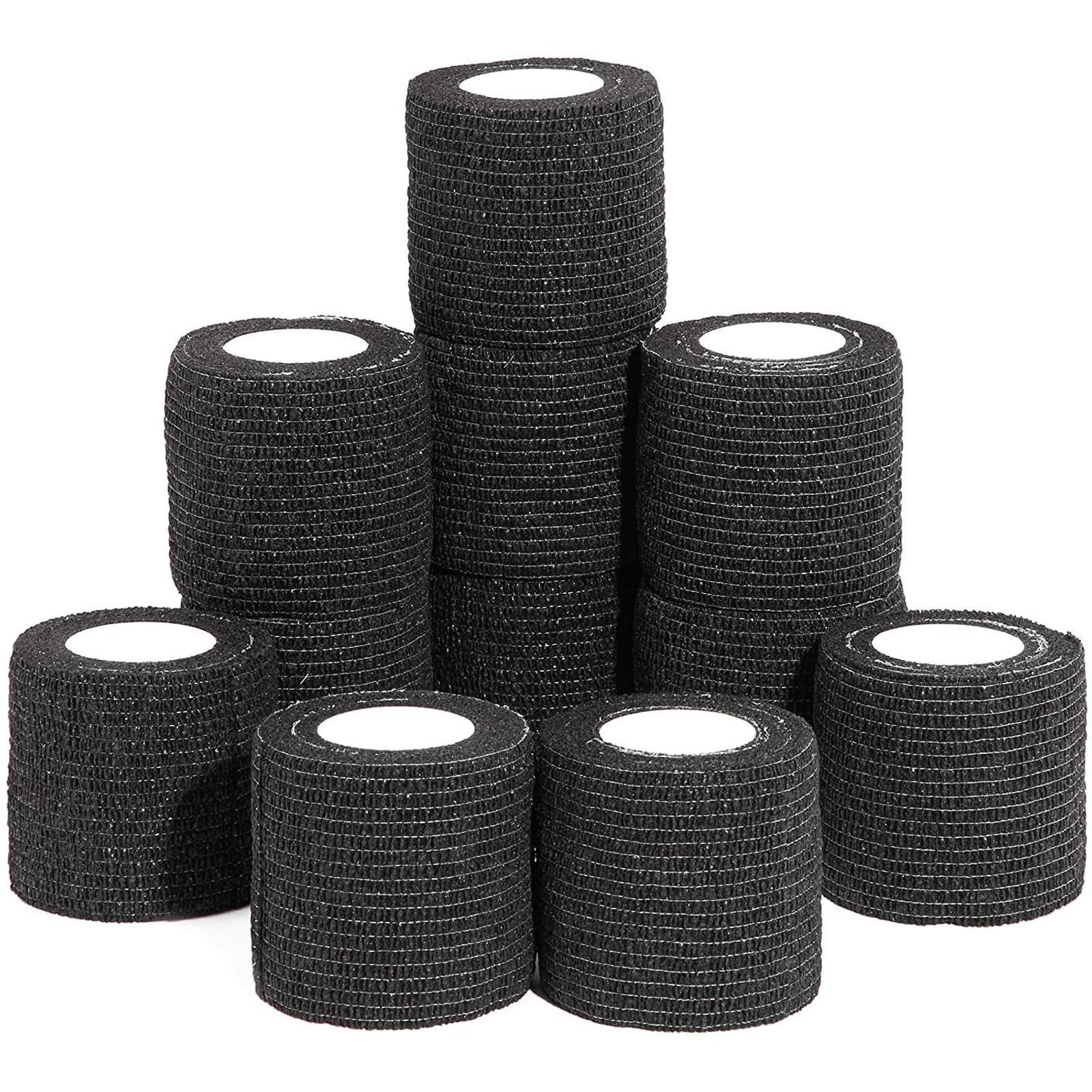 Various sizes and colours 5 cm/2 inch, Black 12 Rolls Cohesive elastic VET WRAP bandages