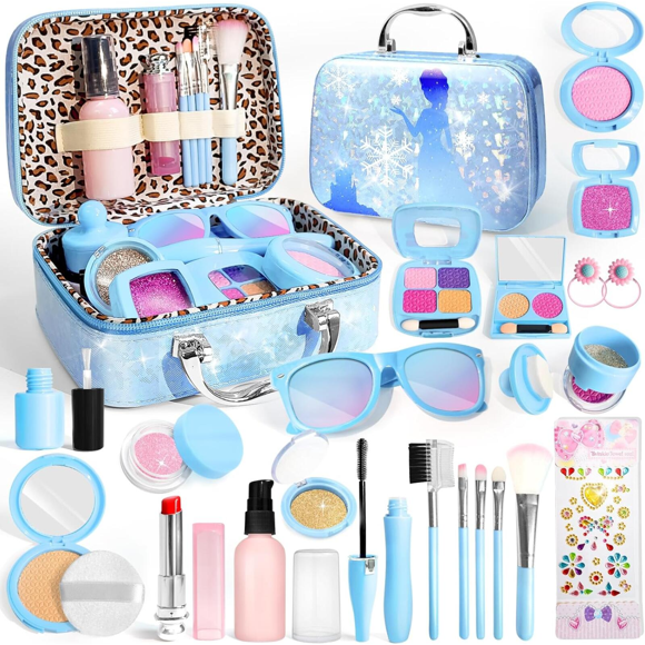 YISITIAN Themed Pretend Makeup Set for Toddlers, Fake Play Makeup Kit with Carrying Case, Ideal Birthday and Christmas Princess Gifts for Girls Aged 3-8 (No Real Makeup) AZ1014-2632