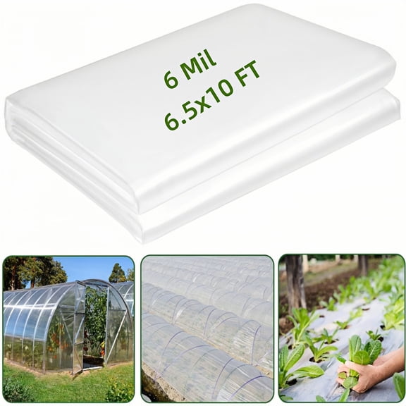 Greenhouse Plastic Sheeting, 6.5 x 10 FT 6 mil Clear Greenhouse Film, UV Resistant Plastic Sheeting Heavy Duty, Polyethylene Green House Plastic Cover for Farms, Garden, Agriculture