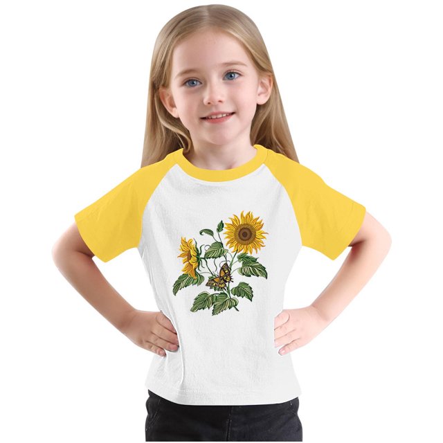 RXIRUCGD 2025 Vêtements d'Été pour Enfants Tout-Petits Garçons Filles Mode Mignon Col Rond Imprimé Manches Courtes Haut