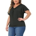 thumbnail image 4 of Agnes Orinda Plus Size Top for Women V Neck Ruffle Short Sleeve T Shirt Summer Tee Tops, 4 of 5
