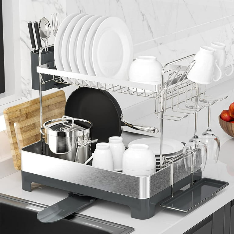 Simple Houseware 2-Tier/ 1-Tier Dish Rack with Drainboard,Dish