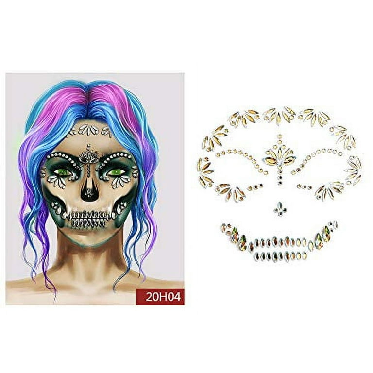 Catrina Face Jewels Day of the Dead Face Jewels Tattoo, Jack-O-Lantern  Temporary Face Gems, Rhinestone Suger Skull Face Tattoo Stickers for Men  Women Kids Halloween Festival Rave Party Cosplay Makeup, 