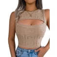 thumbnail image 2 of Biekopu Women Summer Knit Tank Tops,Solid Color Cutout Crew Neck VestsSleeveless Cropped Tops, 2 of 6