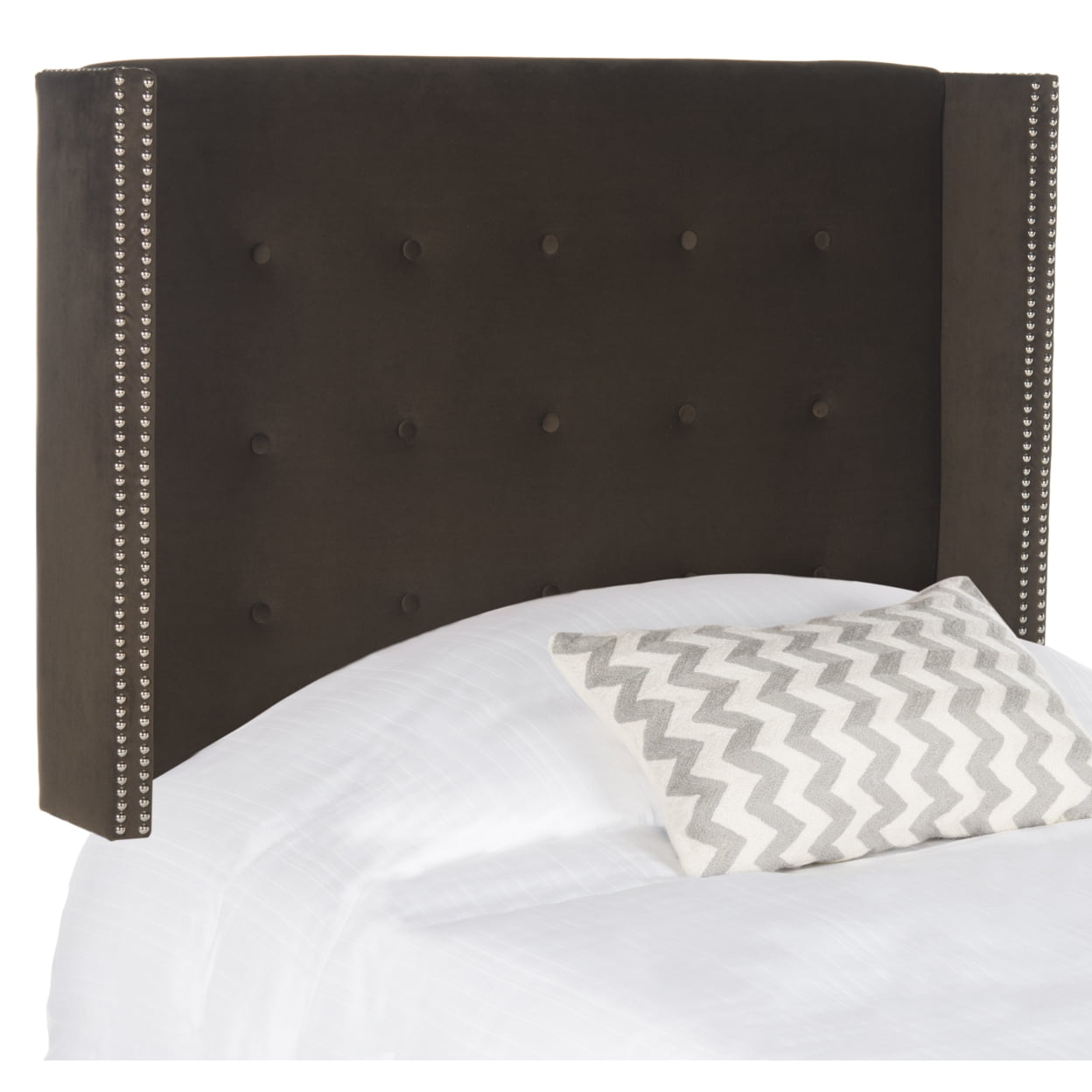 SAFAVIEH Keegan Winged Tufted Headboard with Nail Heads, Twin, Chocolate