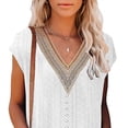 thumbnail image 3 of Las mujeres ahuecan hacia fuera la parte superior con cuello en V profundo empalme de encaje elegante transpirable cómoda camisa de manga corta Top para el verano blanco L, 3 of 5