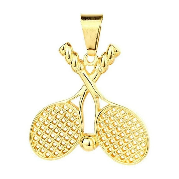 PAMTIER Unisex Stainless Steel Personality Hip Hop Gold Tennis Racket Shaped Pendant Sports Necklace Physical Exercise Fitness Competition Free Chain