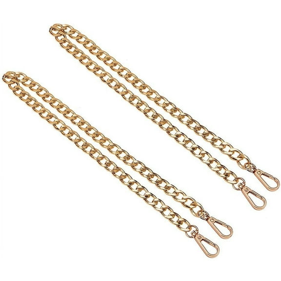2 Pack 15.7 Inch Aluminum Bag Flat Chain Strap with Alloy Swivel Clasps Handbag Chain Straps Metal Bag Strap Replacement Purse Clutches Handles Golden