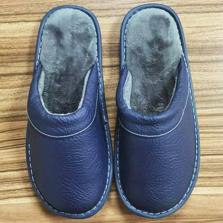 

QWZNDZGR Cheap Home Slides Slippers Men Indoor Fur Leather Mules Men s Autumn House Flip Flops Male Husband Guest Slippers Big Size 47 48