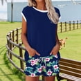 thumbnail image 4 of Women's 2 Piece Lounge Sets Crew Neck Short Sleeve T Shirts Drawstring Print Shorts Summer Comfy Outfits (XL, Navy), 4 of 6