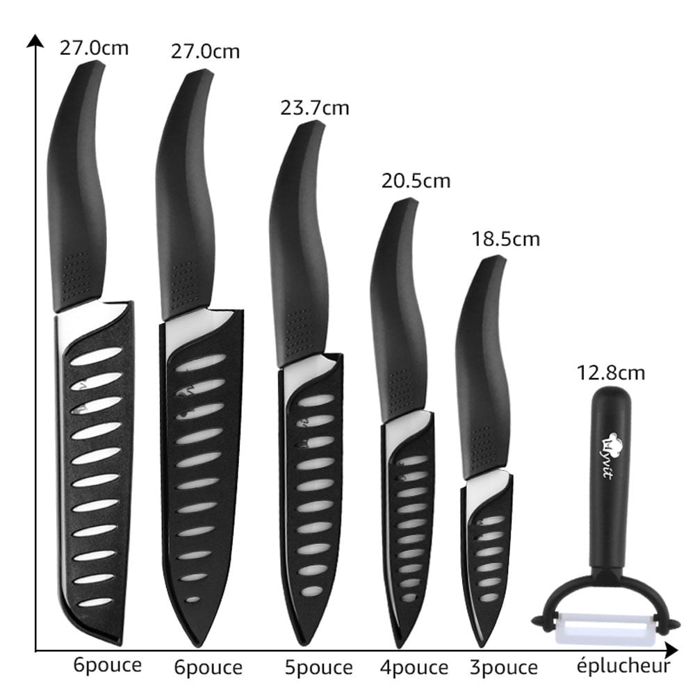 11-Piece Kitchen Knives Set with Peeler, Ceramic Knife 6-inch Serrated Bread Knife,6-inch Chef Knife, 5inch Utility Knife,4-inch Paring Knife and 3-inch Peeling Tool