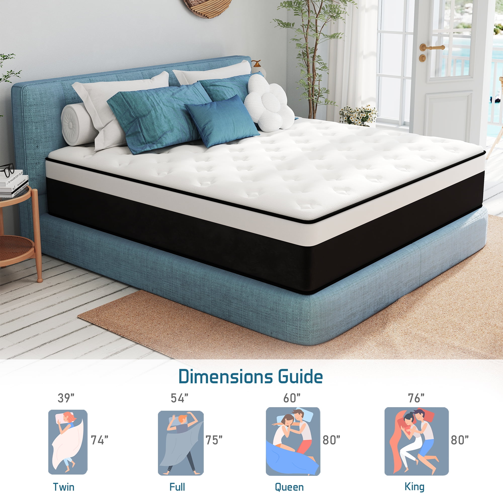 Yilicy 12 inch Queen Mattress Cooling Gel Memory Foam Hybrid Mattress in a box, Pocketed, Medium