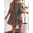 thumbnail image 2 of MORTTIC Women's Boho Print Mini Dress V-Neck 3/4 Sleeve Flowy Casual Summer Beach Sundress, M, 2 of 3