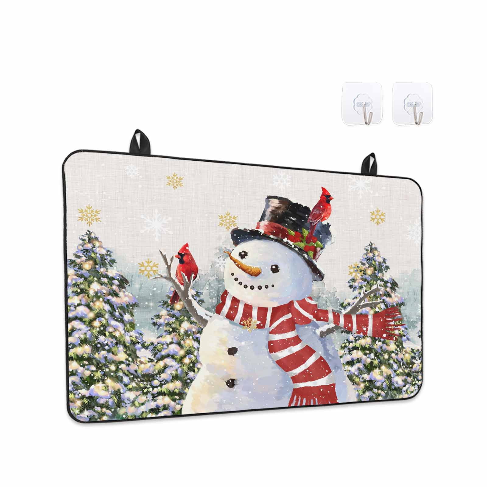 Beige Burlap Snowman Stove Top Cover for Electric Stove, Heat-proof & Non Slip Glass Top Stove Cover Protector, Christmas Tree Snowflake Winter Kitchen Flat Cooktop Rubber Mat 24x21 Inches