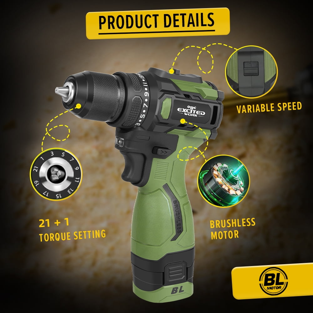 17V Brushless Screwdriver Drill Set, 140Nm Cordless Impact Driver & 55Nm Electric Drill with 3 Adjustable Speed