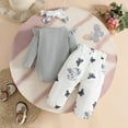 thumbnail image 4 of YuYuBao Baby Girls Outfits Sets Long Sleeve Ribbed Cartoon Print Romper + Pants + Headbands 3 Pieces Outfits Autumn Baby Girls Clothing, 9-12 Months, 4 of 7