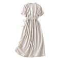 thumbnail image 3 of ZQUUVOU Cotton Linen Dresses for Women Short Sleeve Crewneck Lightweight Midi Drsses Casual Breathable Summer Dress Beige, 3 of 5
