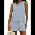 thumbnail image 1 of Conjunto de Dos Piezas de Verano para Mujer: Camiseta Sin Mangas y Pantalones Cortos A Juego, Chándal de Algodón A Rayas, Rayas Azules, Talla XXL, 1 of 7