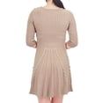 thumbnail image 3 of YEMAK Women's 3/4 Sleeve Crewneck Lovely Pompom Cabel Knit Sweater Midi Dress HB3137-TPE-S, 3 of 5