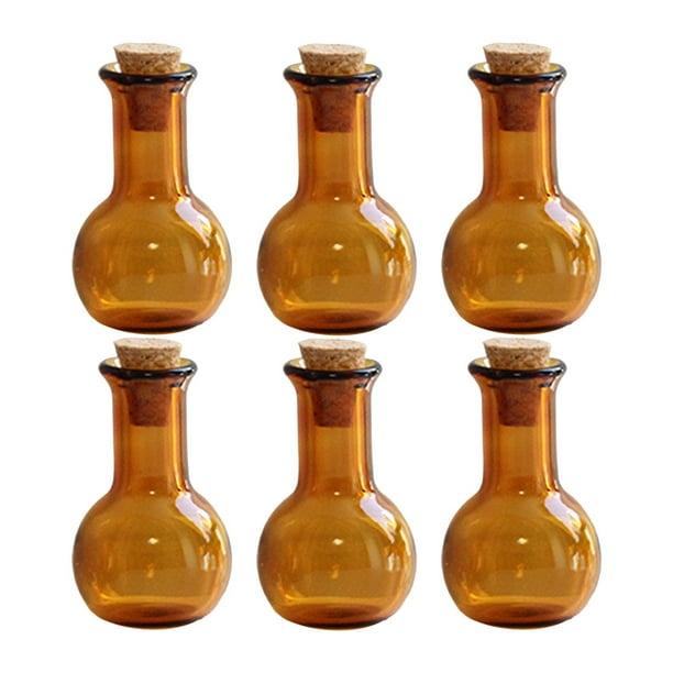 6 mini botellas de vidrio de colores, mini botellas de almacenamiento con tapón de corcho, deseos Leonado