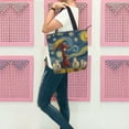 thumbnail image 6 of Zipper canvas bag large capacity large size practical handbag durable Canvas with leather material Girl and The Sheeps, 6 of 7