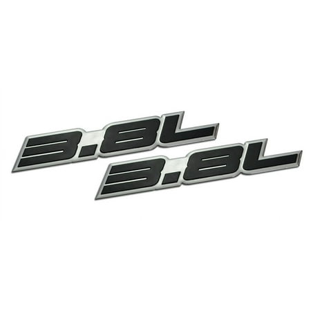 2 x (pair/set) 3.8L Liter Embossed BLACK on Highly Polished Silver Real Aluminum Auto Emblem Badge Nameplate for Buick Chevy Chevrolet Camaro Hyundai Porsche Jeep Wrangler Nissan Chrysler Dodge
