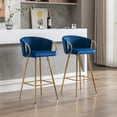 thumbnail image 2 of 2PCS 26-Inch Bar Stools with Chrome Footrest - Luxurious Velvet Fabric, Golden Legs, Simple High Bar Stool Design for Stylish Home Decor-Blue, 2 of 9