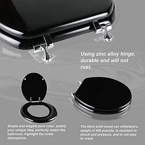 Black Round Toilet Seat Natural Wood Toilet Seat with Zinc Alloy Hinges, Easy to Install also Easy to Clean, Scratch Resistant Toilet Seat by  (Round, Black)