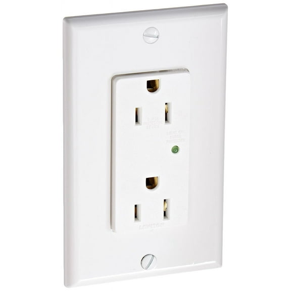 Leviton 5280-W 15 Amp, 125 Volt, Decora Plus Duplex Surge Suppressor Receptacle, Straight Blade, Industrial Grade, White