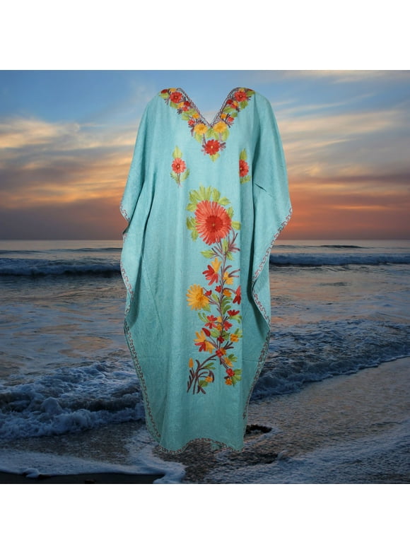 Bohemian Maxi kaftan dress, Kimono sleeve caftan, Chic embroidered caftan, Blue Maxi Kaftan Dresses One size ,L-2XL
