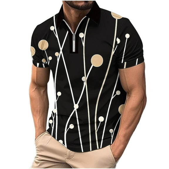 UVEASISHA Mens 1/4 Zip Polos Shirt,Mens Polos Shirts Quarter Zip Shirts Casual Graphic Summer Lightweight Short Sleeve Golf Collared Shirt,Black XL