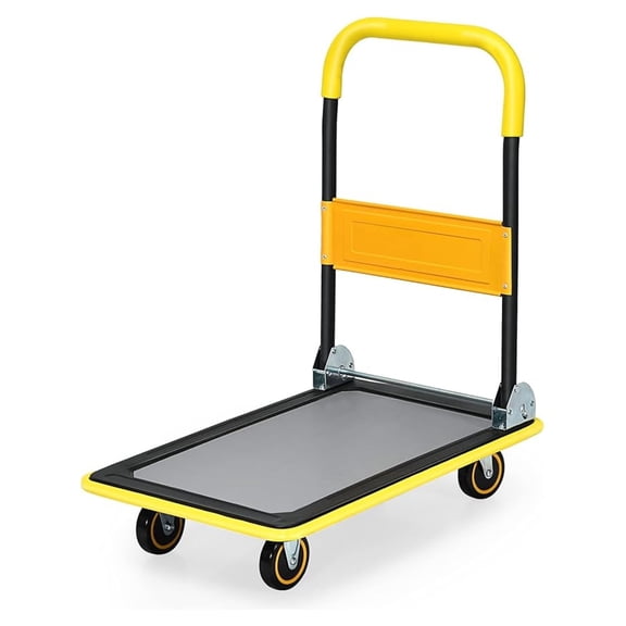 Beran7 Folding Platform Cart, 330LBS Rolling Flatbed Cart Hand Platform Truck Push Dolly for Loading, Yellow