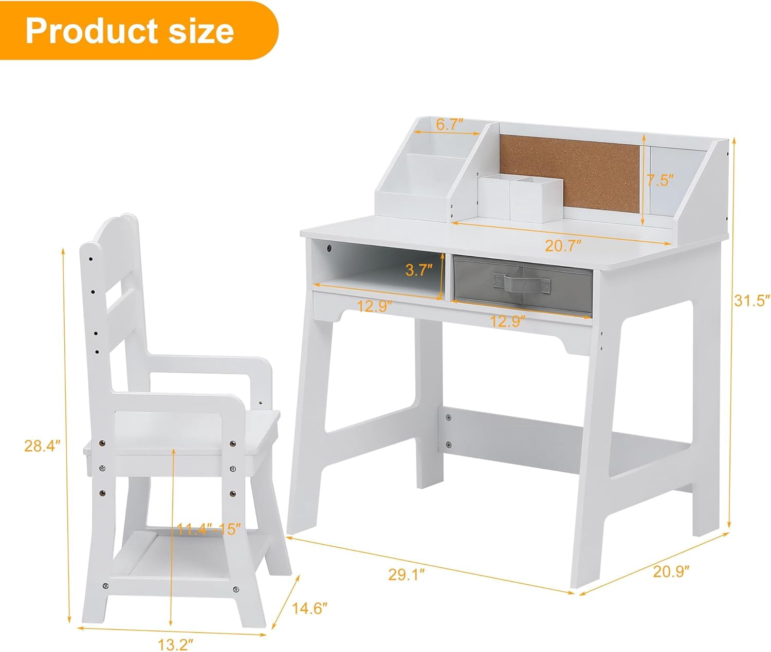 Joyspirit Kids Desk and Chair Set, Wooden Study Table with Storage Bins, Bookshelf, Bulletin Board, and Pen Holder, Writing Table for Boys and Girls