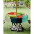 thumbnail image 4 of Boanket Outdoor Tablecloth with Umbrella Hole for Patio/Picnic/Party/Camping, Teal Red Waterproof Table Cloth Round Cover Washable, Oil Painting Art Contemporary Modern (Dia 60"), 4 of 7