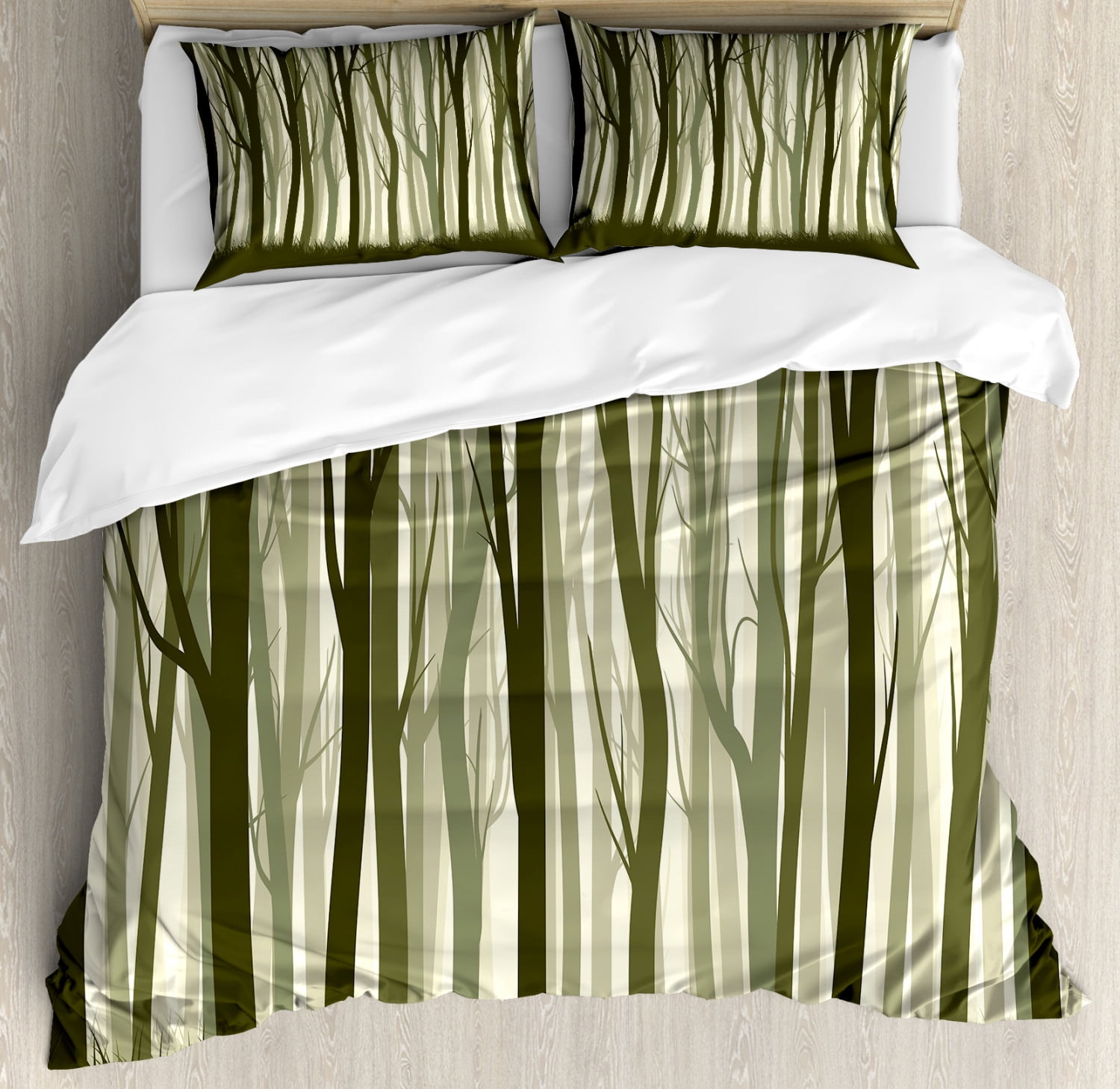 Forest Duvet Cover Set, Mother Nature Theme Illustration of Mystical