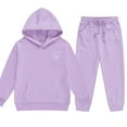 thumbnail image 4 of dazeni Girls Fleece Lined Athletic Sweatsuit Cute Love Heart Print Long Sleeve Hoodies Pullover with Joggers with Pockets Soft 2 Piece Outfits Sweat Suit Purple 2 Years, 4 of 4