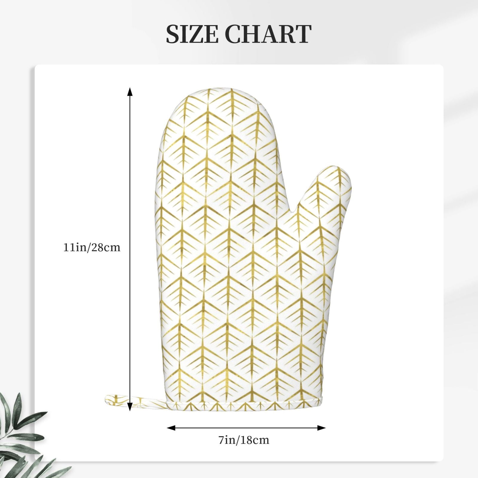 Hirioo White And Gold Geometry for Silicone Oven Mitts for BBQ, Baking, Cooking, Set of 2, Heat Resistant 260℃, Non-Slip Kitchen Essentials