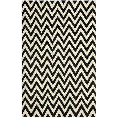 SAFAVIEH Dhurrie Bentley Chevron Zigzag Wool Area Rug  Black/Ivory  6  x 6  Round Dhurries Rug Collection. Contemporary Flat Weave Rugs. The Dhurrie Collection of contemporary flat weave rugs is made using 100% pure wool and faithful obedience to the traditions of the local artisans of India. The original texture and soft coloration of antique Dhurries  so prized by collectors  is skillfully recreated in these sublime carpets. Flat weave construction and classic geometric motifs  with their natural  organic nuances in pattern and tone  are equally at home in casual  contemporary  and traditional settings.