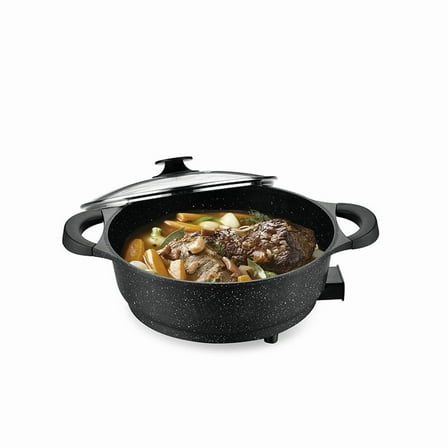 1500W Family Skillet & Fry Pan, 7 QT Multifunction Nonstick Electric Wok, Easy Pot Multi-Cooker for Stews, Adjustable Temperature, Tempered Glass Lid, Versatile Cooker for Roast, Sear, Slow Cook