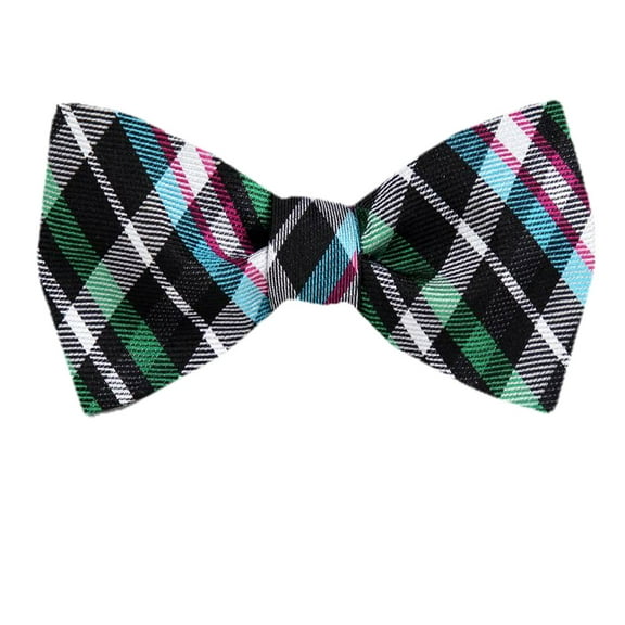 Men's Green Silk Plaid Checkered Self Tie Bowtie Tie Yourself Bow Ties
