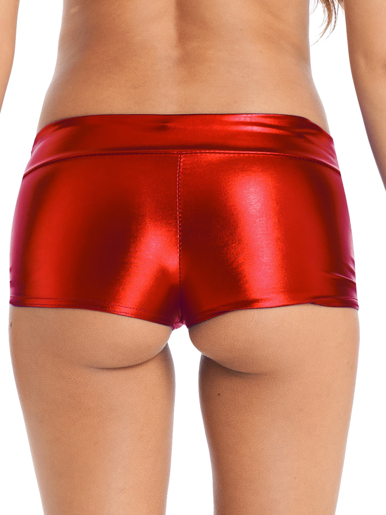 YEAHDOR Womens Metallic Shiny Booty Shorts Low Rise Push Up Shorts